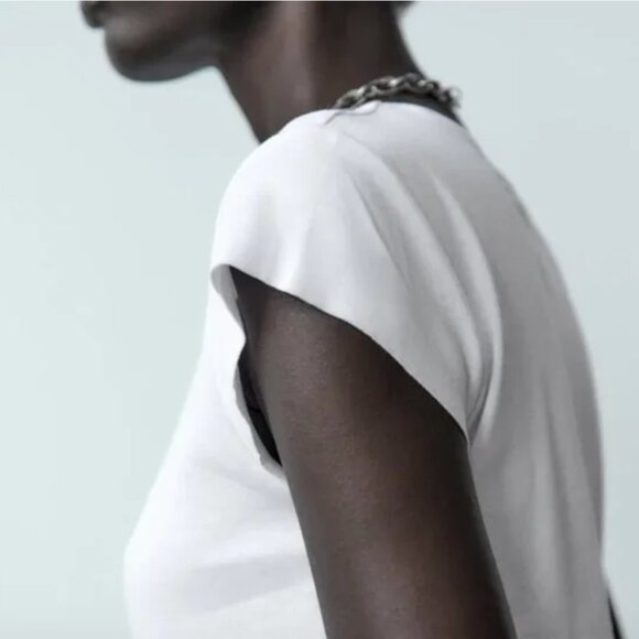 NWT ZARA LIGHT RIB COTTON T-SHIRT WHITE - Picture 2 of 8